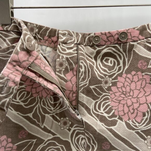 Ann Taylor Loft Sz 12 Skirt Cotton Velour Pink Tan Floral Pockets Short Print - Picture 5 of 9